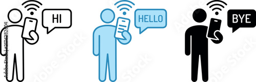 Mobile phone communication and wireless messaging with speech bubbles vector icon set