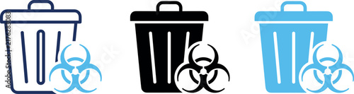 Biohazard waste bin medical disposal garbage container symbol vector illustration