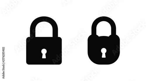 Canvastavla Two black lock silhouettes against a white background depict security