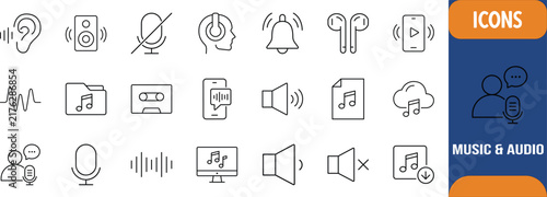 Music audio vector icons. ear icon set, speaker icon set, microphone icon set