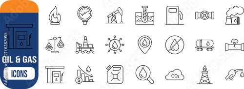 Oil and gas industry icons. gas station icon set, oil rig icon set, gas can icon set