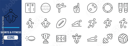 Sports and fitness vector icons. football icon set, trophy icon set, dumbbell icon set