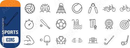 Sports icons vector collection. volleyball icon set, trophy icon set, bicycle icon set