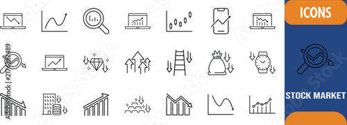 Stock market finance icons. graph icon set, laptop icon set, diamond icon set