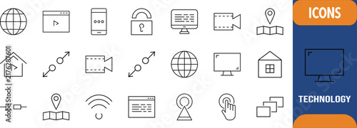 Technology and communication vector icons. globe icon set, monitor icon set, smartphone icon set