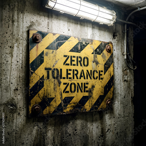 Zero Tolerance Zone Warning Sign on Grungy Concrete Wall