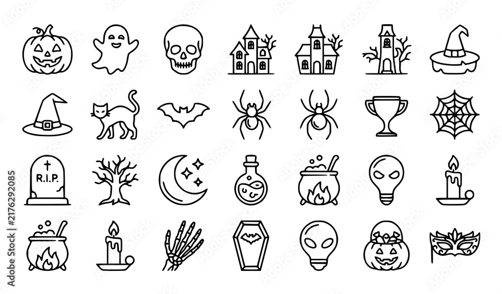 Fototapeta premium Halloween vector icons collection with editable stroke spooky holiday symbols for creative projects