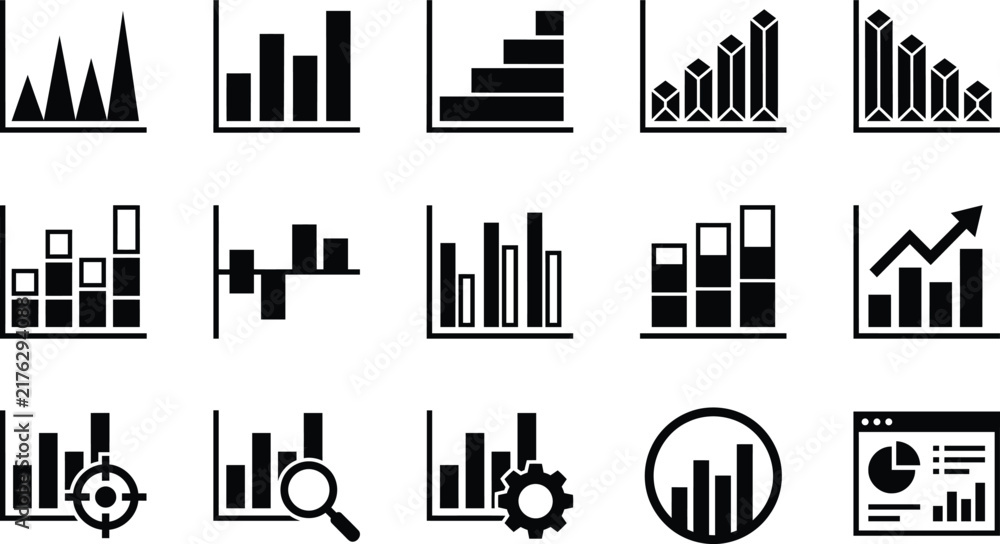 Fototapeta premium Business growth bar graph and analytics icon set