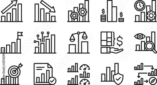 Business Data Analytics Bar Chart Icon Set
