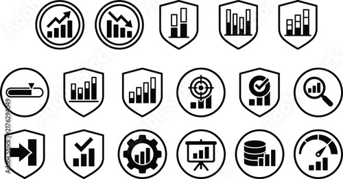 Business Financial Analytics and Data Security Icon Set
