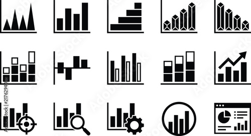 Business growth bar graph and analytics icon set