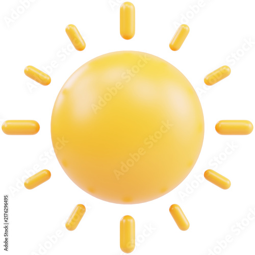 yellow sun 3d render icon in cartoon plastic style minimal isolated on transparent white background	
