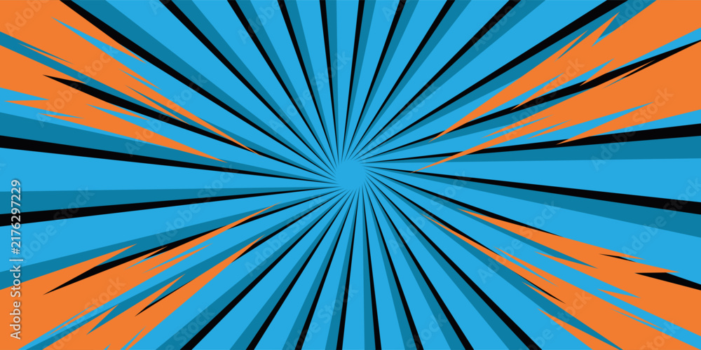 Obraz premium Blu sun rays. Pop art and comic style backgound trendy.