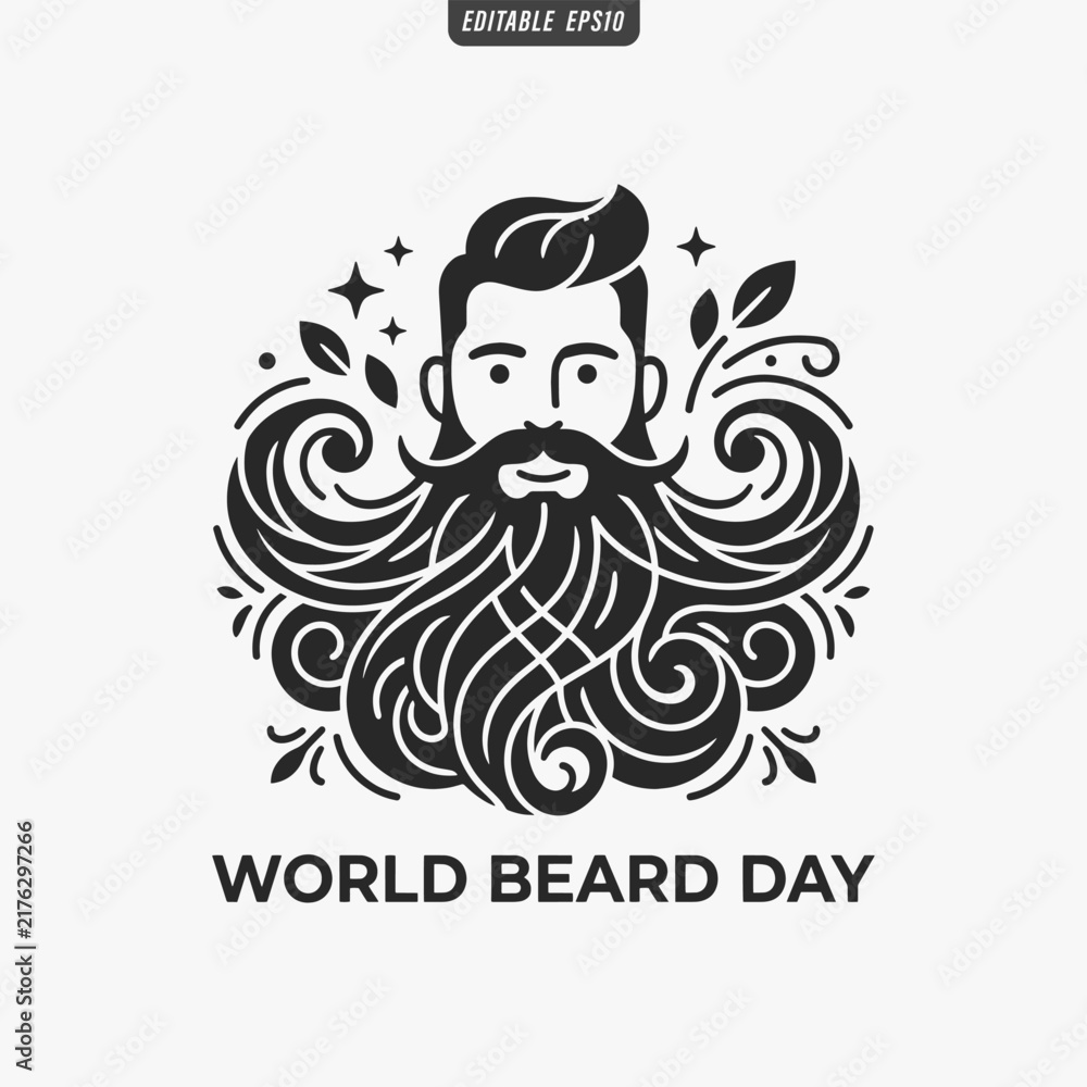 Fototapeta premium The flat design for a World Beard Day Focuses on simplicity, elegance, and ease of recognition. Vector Illustration