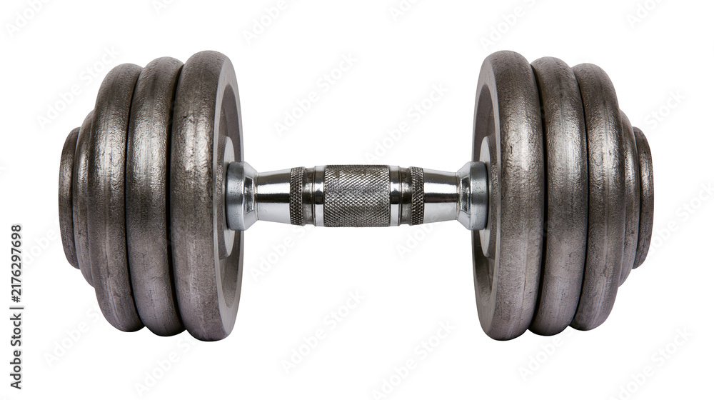 Obraz premium Heavy metal adjustable dumbbell with chrome handle and cast iron weight plates