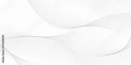 Abstract halftone background with wavy surface made of gray dots on white