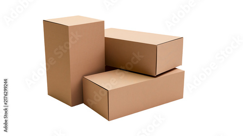 Obraz na płótnie Three stacked rectangular cardboard boxes made of brown corrugated paper