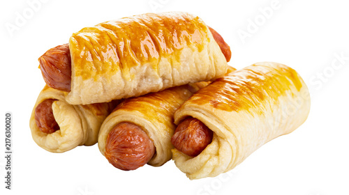 Konstfotografi Golden baked sausage rolls in flaky puff pastry