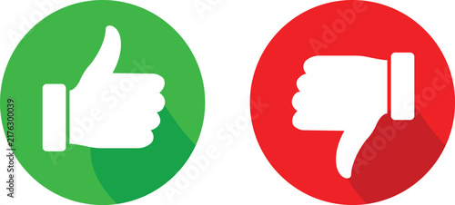 Bild auf Leinwand Thumbs up and thumbs down icons in green and red circles Vector