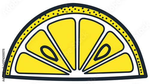 Stylized yellow lemon slice graphic with bold black outlines and dotted border
