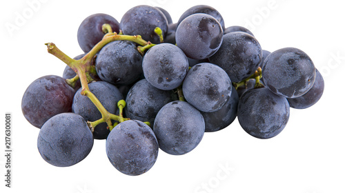 Canvas Print Fresh ripe dark purple grapes cluster with green stems