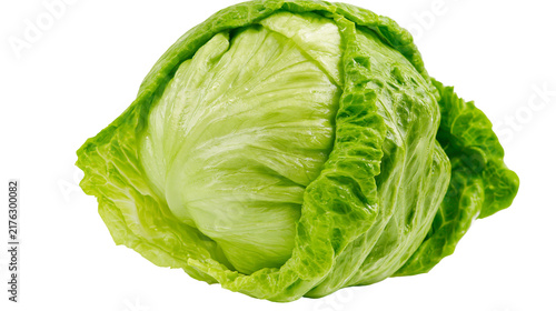 Foto Fresh whole green iceberg lettuce head with crisp layered leaves