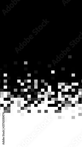 Animated pixelated mosaic dissolve transition with stop motion effect on transparent background. monochrome square block overlay for video editing.