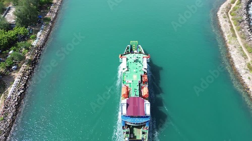 Ferry boat is approaching Port of Ulee Lheue in Banda Aceh coming from Balohan Port in Weh Island, Sabang. Acehhebat 2 or KMP Aceh Hebat 2, a passenger boat.