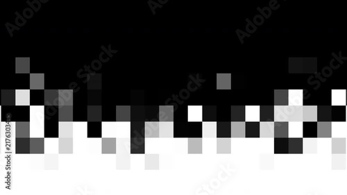 8bit Pixelated block transition on alpha channel, with dynamic mosaic dissolve effect for video editing.