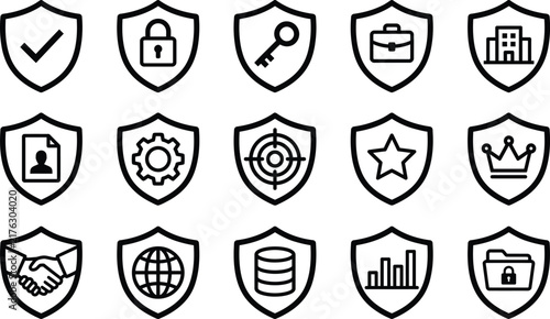 Security Shield Line Icon Set for Business Protection
