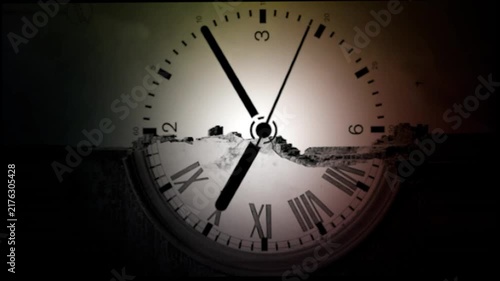 Surreal Split Vintage Clock with Roman Numerals and Modern Clock Face Time Motion Background