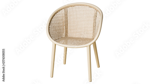Fotografie Modern round rattan armchair with woven cane seat and backrest
