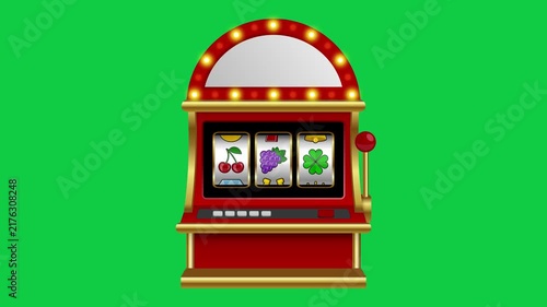 animated slot machine on green background. isolated vintage slot machine with animated lightbulbs and symbols