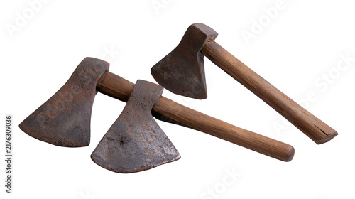 Fotografía Two weathered vintage iron axes with wooden handles