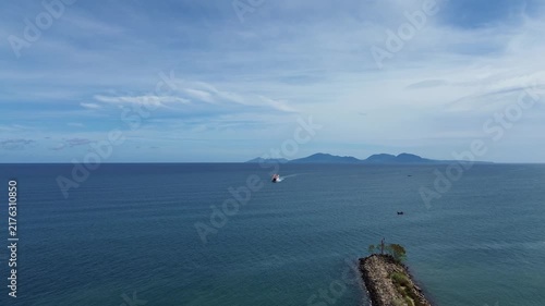 Ferry boat is approaching Port of Ulee Lheue in Banda Aceh coming from Balohan Port in Weh Island, Sabang. Acehhebat 2 or KMP Aceh Hebat 2, a passenger boat.