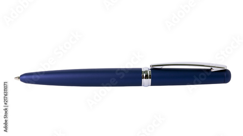 Matte blue ballpoint pen with silver chrome clip and trim