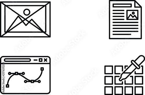 Cuadro en lienzo Graphic design web development vector icon set featuring image frame article doc