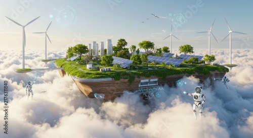 Sustainable Eco Friendly Floating City Concept.