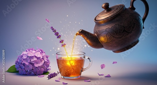 Tea being poured into a cup.