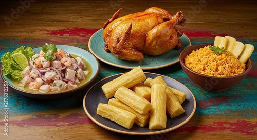 Traditional Latin American food dishes.
