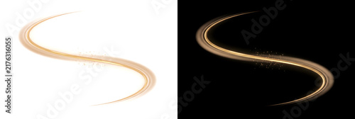 Canvas Print Golden light S curve winding gracefully with sparkling dust particles perfect fo
