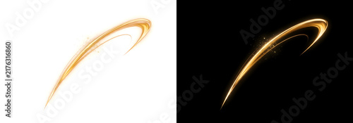 Photography Golden swoosh light curve slashing sharply with glittering sparks ideal for spor