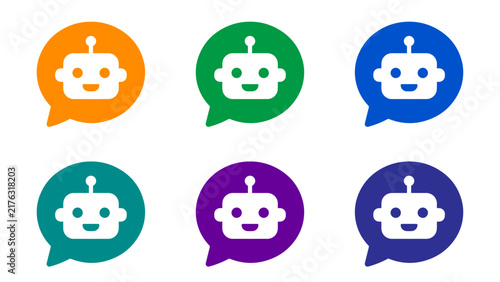 AI Chatbot Robot Icon Set with Speech Bubble in Six Colors