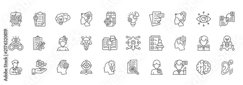 Critical Thinking Icon set Collection in Line Style. analysis, evaluation, logic, reasoning, problem, solving, argument, decision