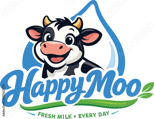 Konstfotografi Happy moo fresh milk mascot cartoon logo vector illustration