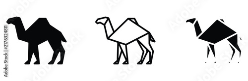 Obraz na plátne WebGeometric origami camel line and solid icon set featuring desert animal, poly