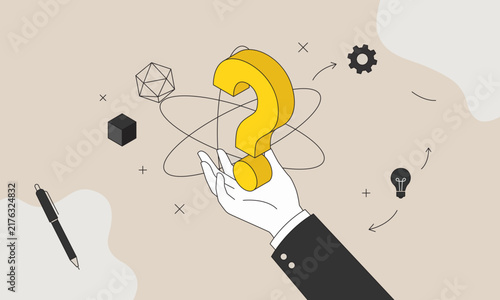 Hand Holding Yellow Question Mark Symbol with Idea and Problem Solving Concept Vector Illustration