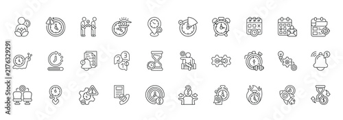 Waiting Area Icon set Collection in Line Style. patience, delay, queue, anticipation, standby, intermission, time, schedule