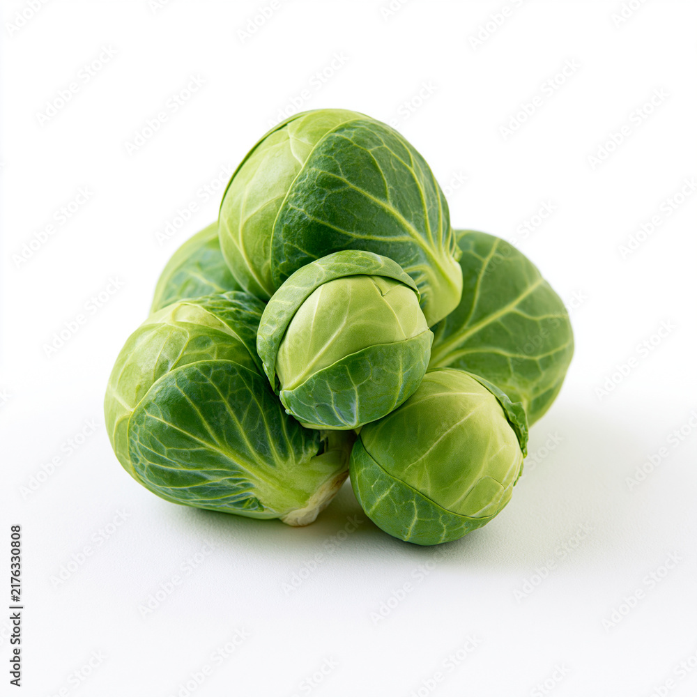Fototapeta premium Fresh green Brussels sprouts on white background