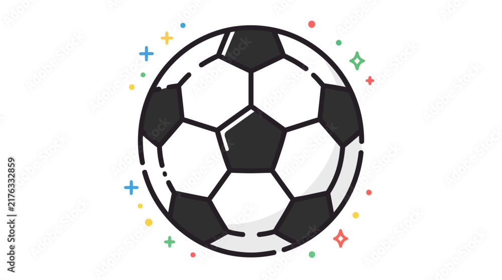Naklejka premium Dynamic Vector Illustration of a Classic Soccer Ball with Vibrant, Colorful Sparkle Accents, Perfect for Sports, Gaming, and Celebration-Themed Designs